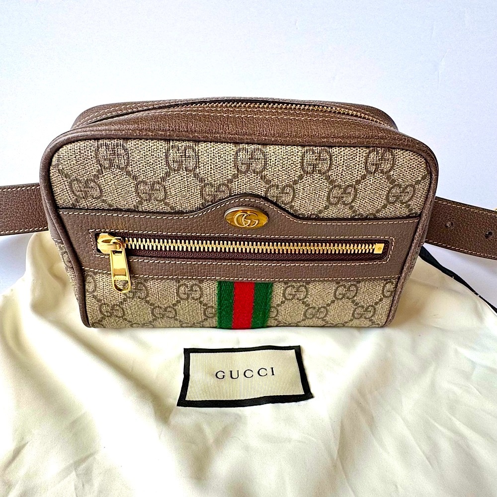 Gucci Belt Bag with Monogram Canvas and Leather Trim